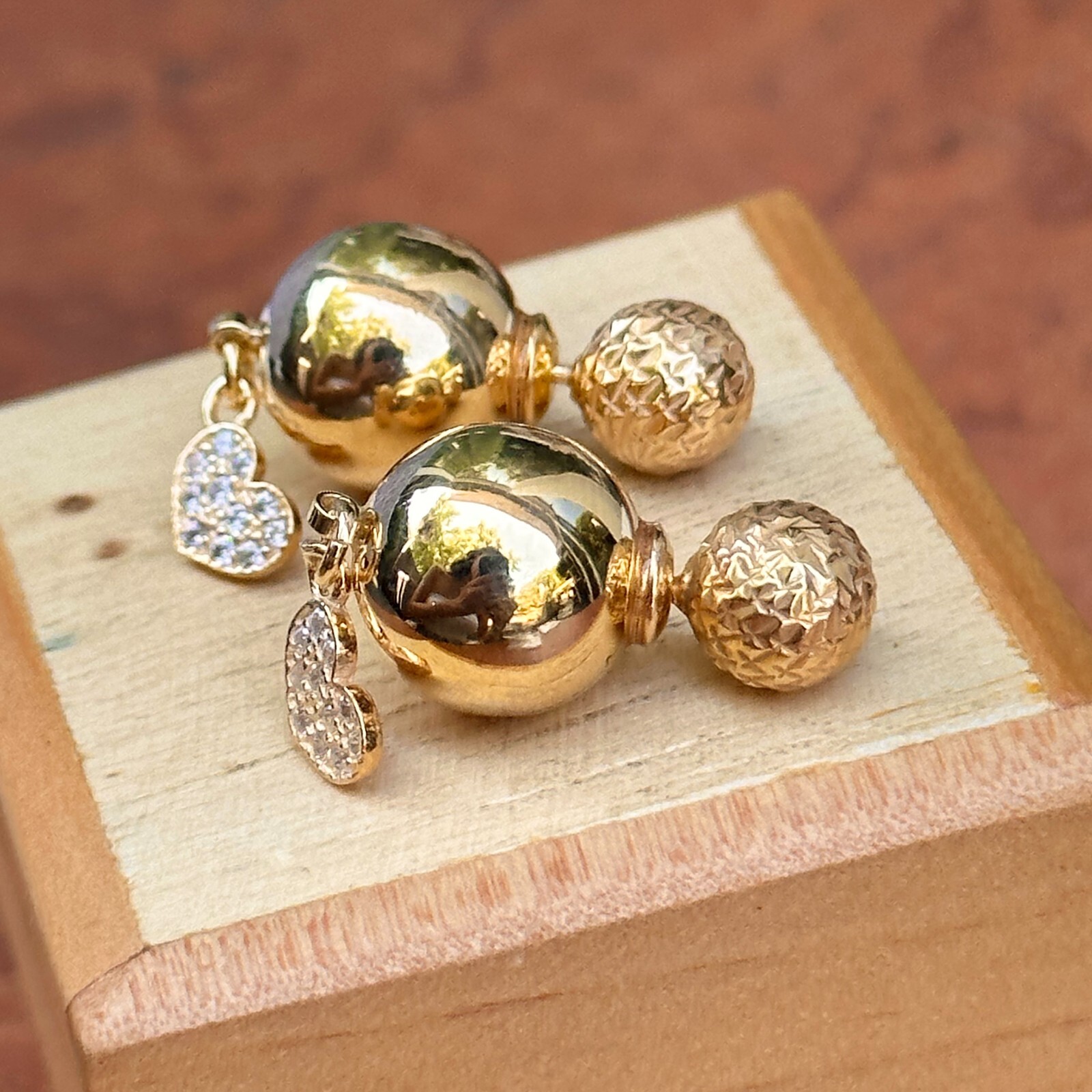 Gold Sterling Silver Shiny High Polished Finish Double-Ended Ball Earrings NEW