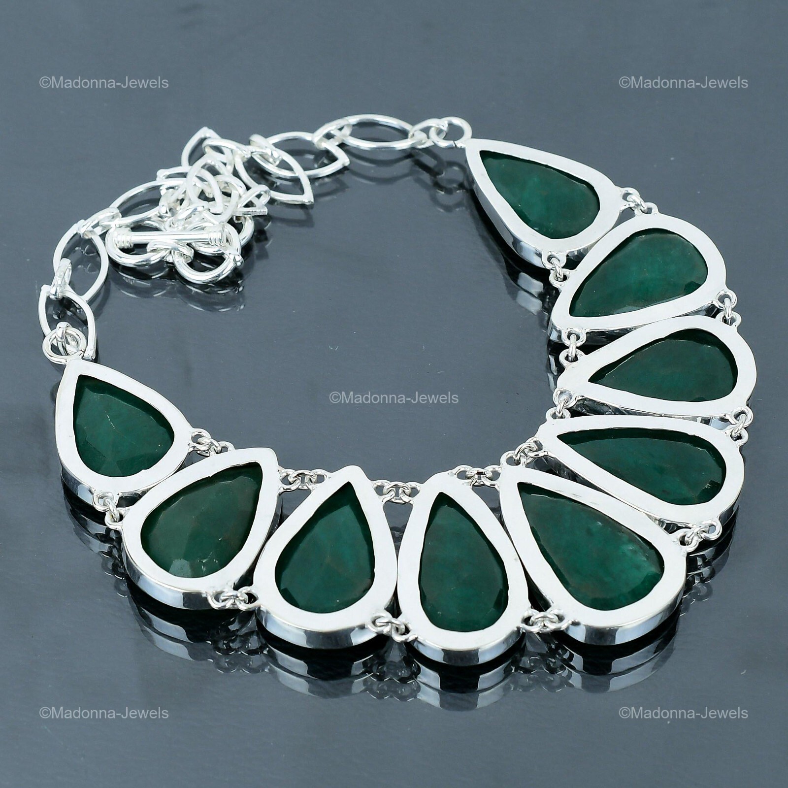 Mothers day Sale Natural Zambian Emrald 925 Sterling Silver Bezel Chain Necklace