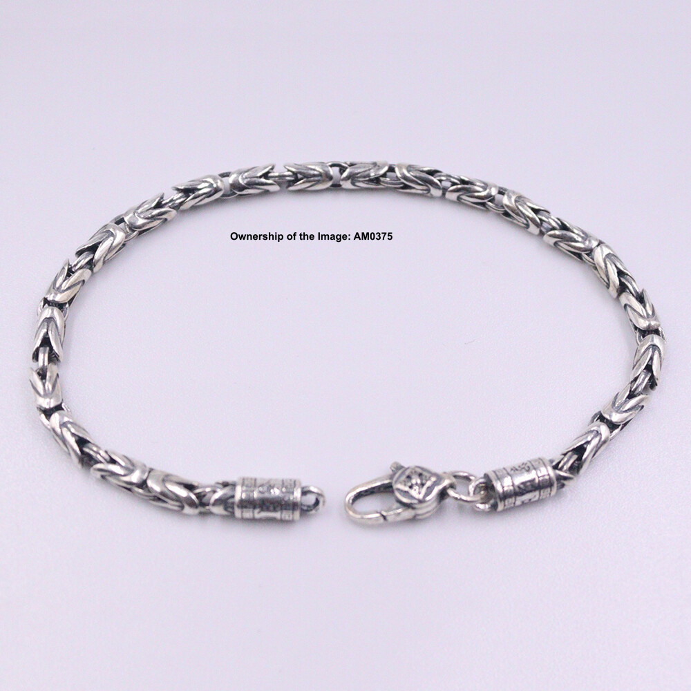Men’s Solid 925 Sterling Silver Bracelet 4mm Byzantine Link Chain 8.26inch