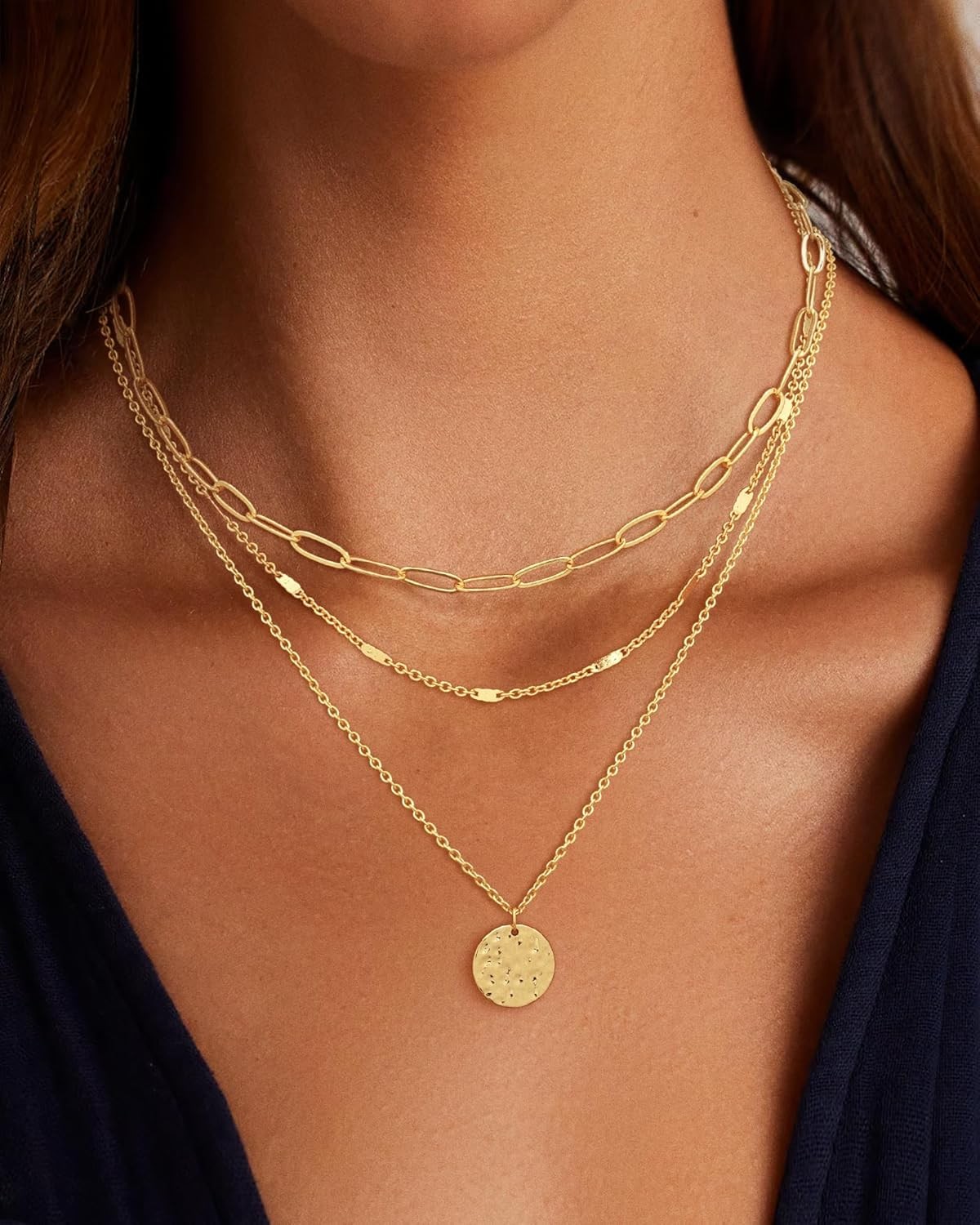 Layered Gold Necklace for Women, 14K Gold Plated Necklace Stack for Women, Daint