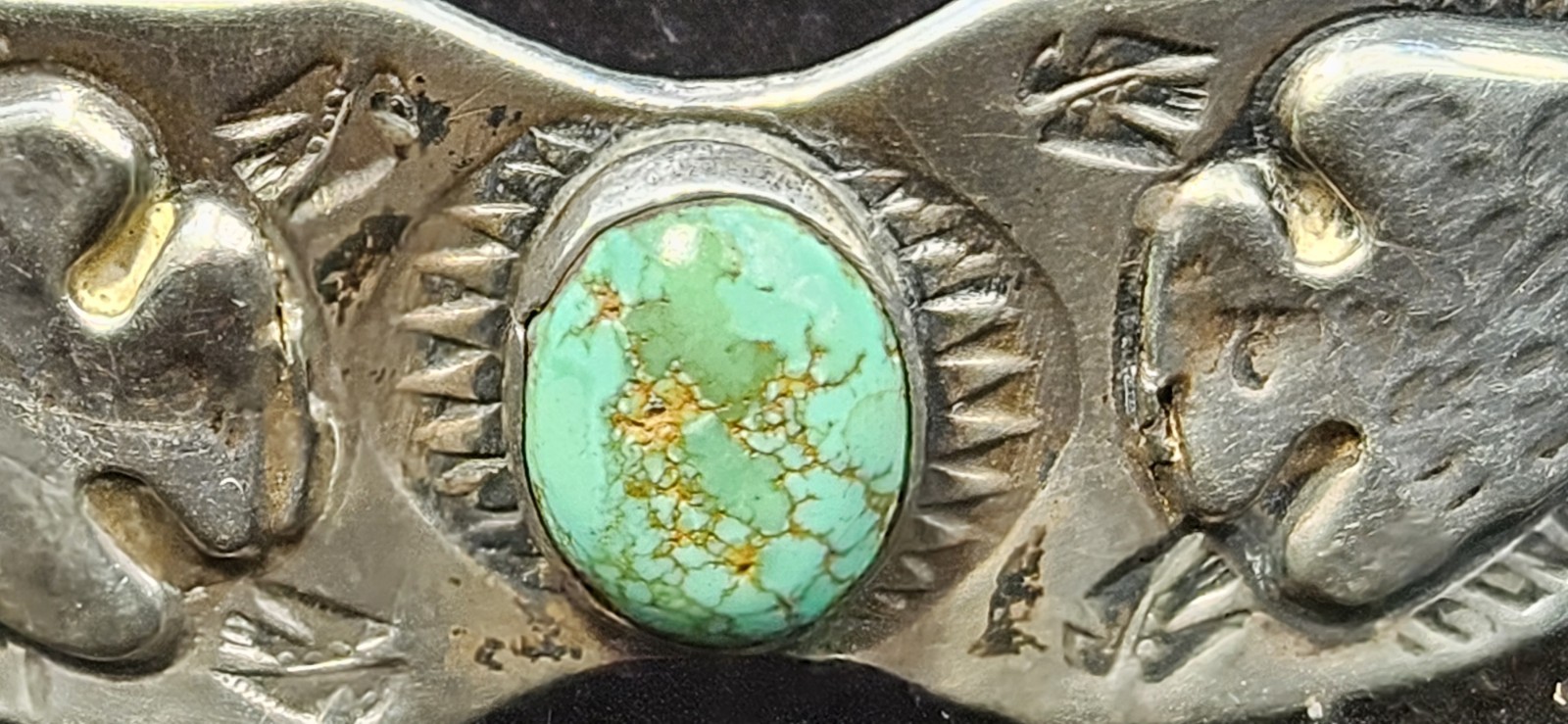 Vintage Fred Harvey Era Sterling Turquoise Cuff Bracelet Arrowhead Navajo G18