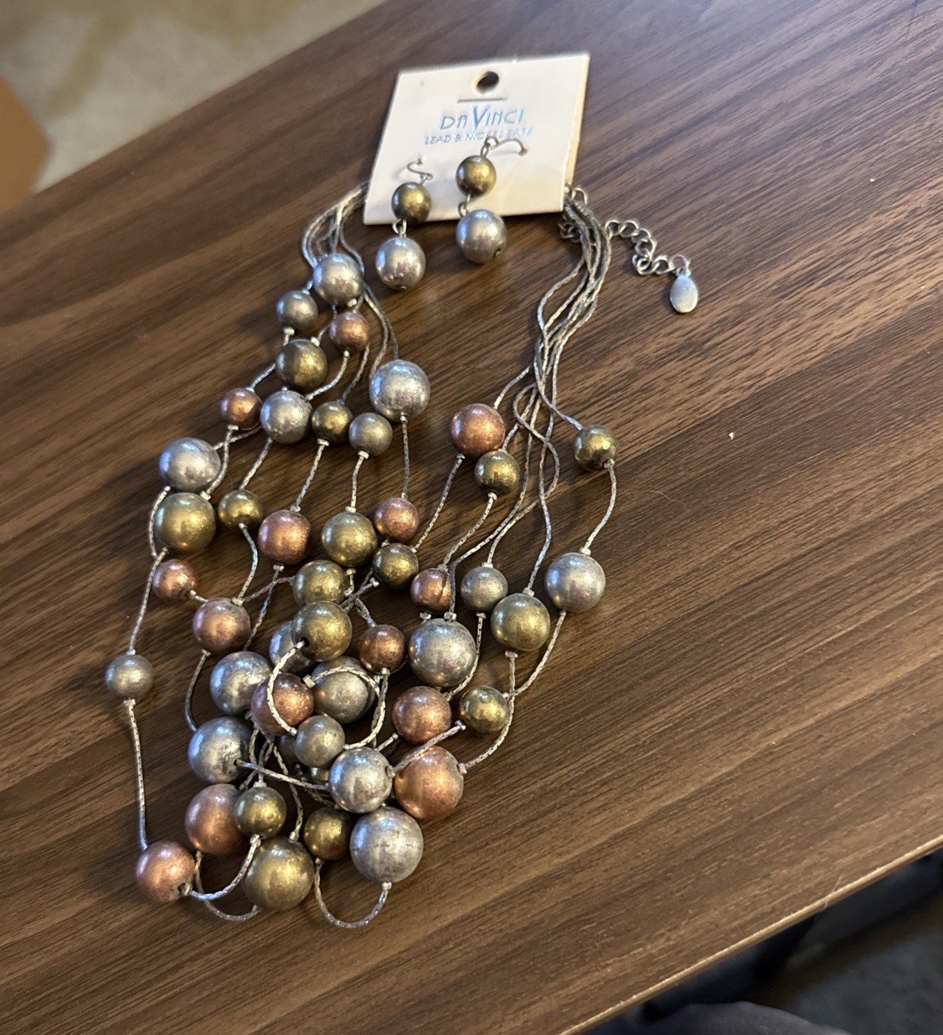 Da Vinci Lead And Nickel Free Copper Pewter Color Beaded Layered Necklace