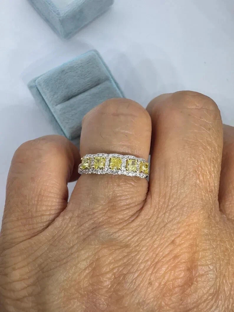 4.00 Ct Cushion Cut Yellow Sapphire Diamond Wedding Ring 14K Solid White Gold 6