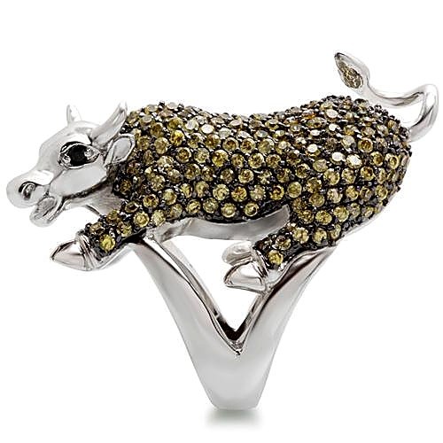 Women’s Bull Cocktail Ring, Multicolor CZ, Rhodium & Ruthenium Plated, Brass