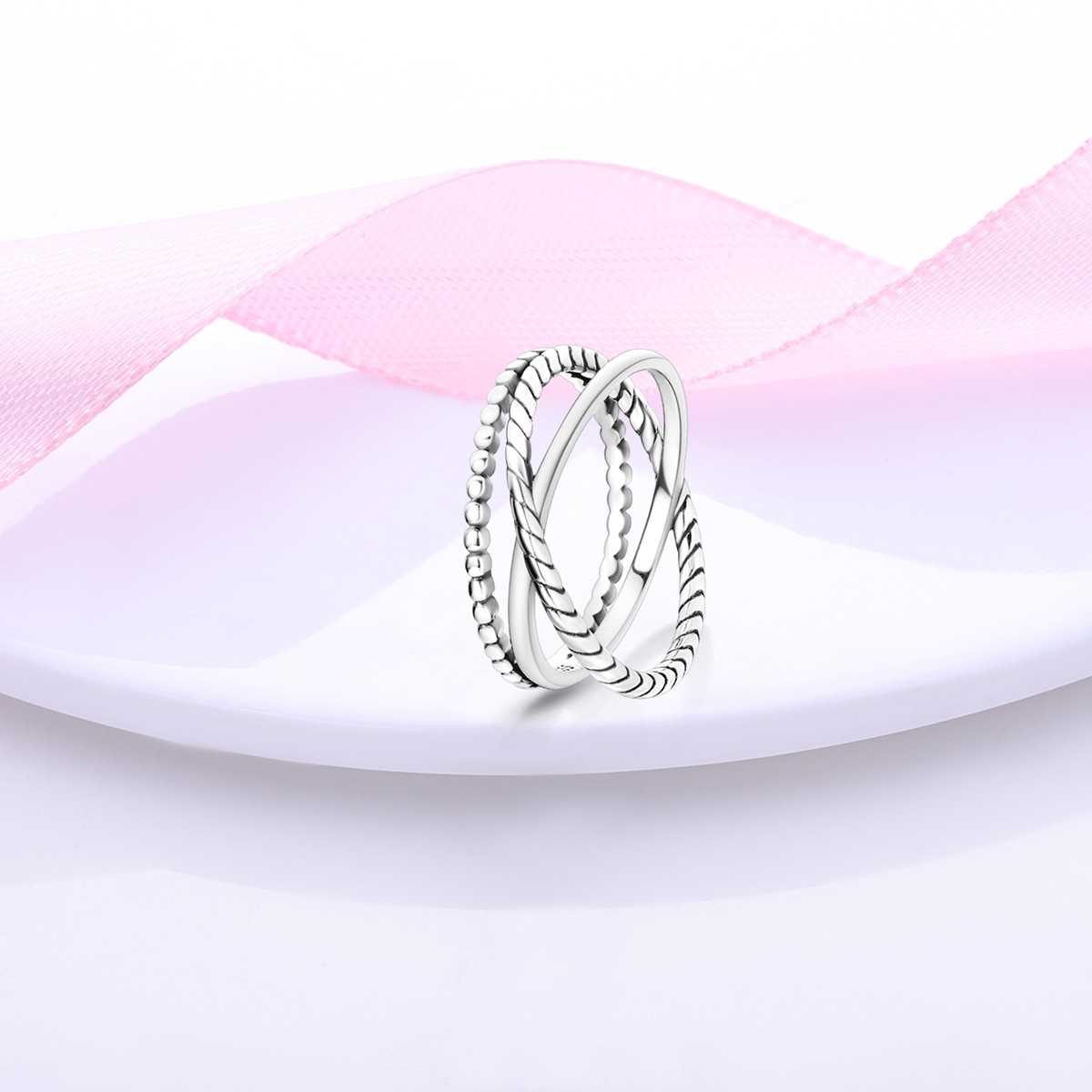 LAZA Twisted 925 Sterling Silver Ring AAA CZ Cross Design Band Gift for Her