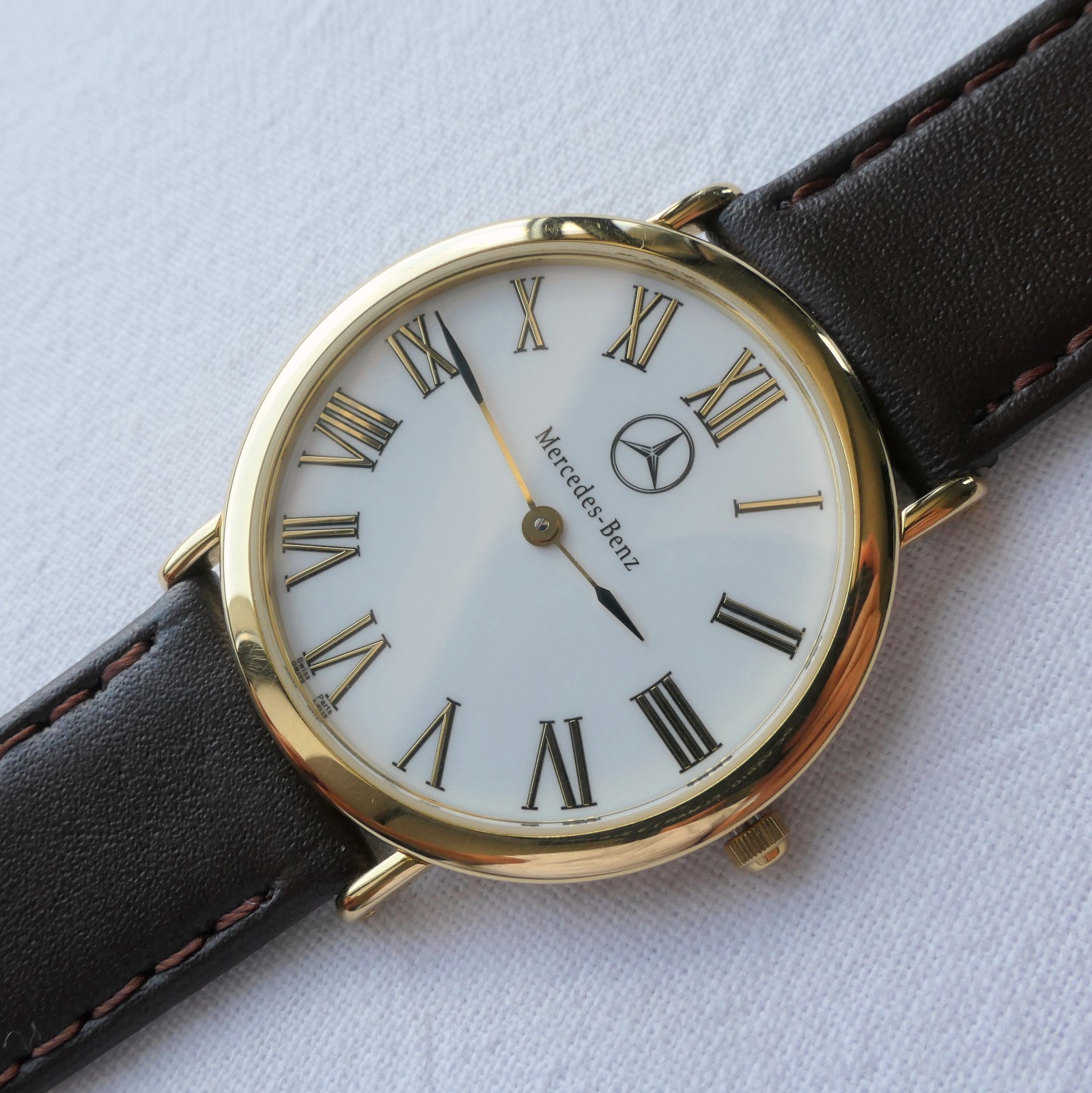 Mercedes Benz Classic Car Accessory 18k Gold Plated Swiss Made Luxury Watch
