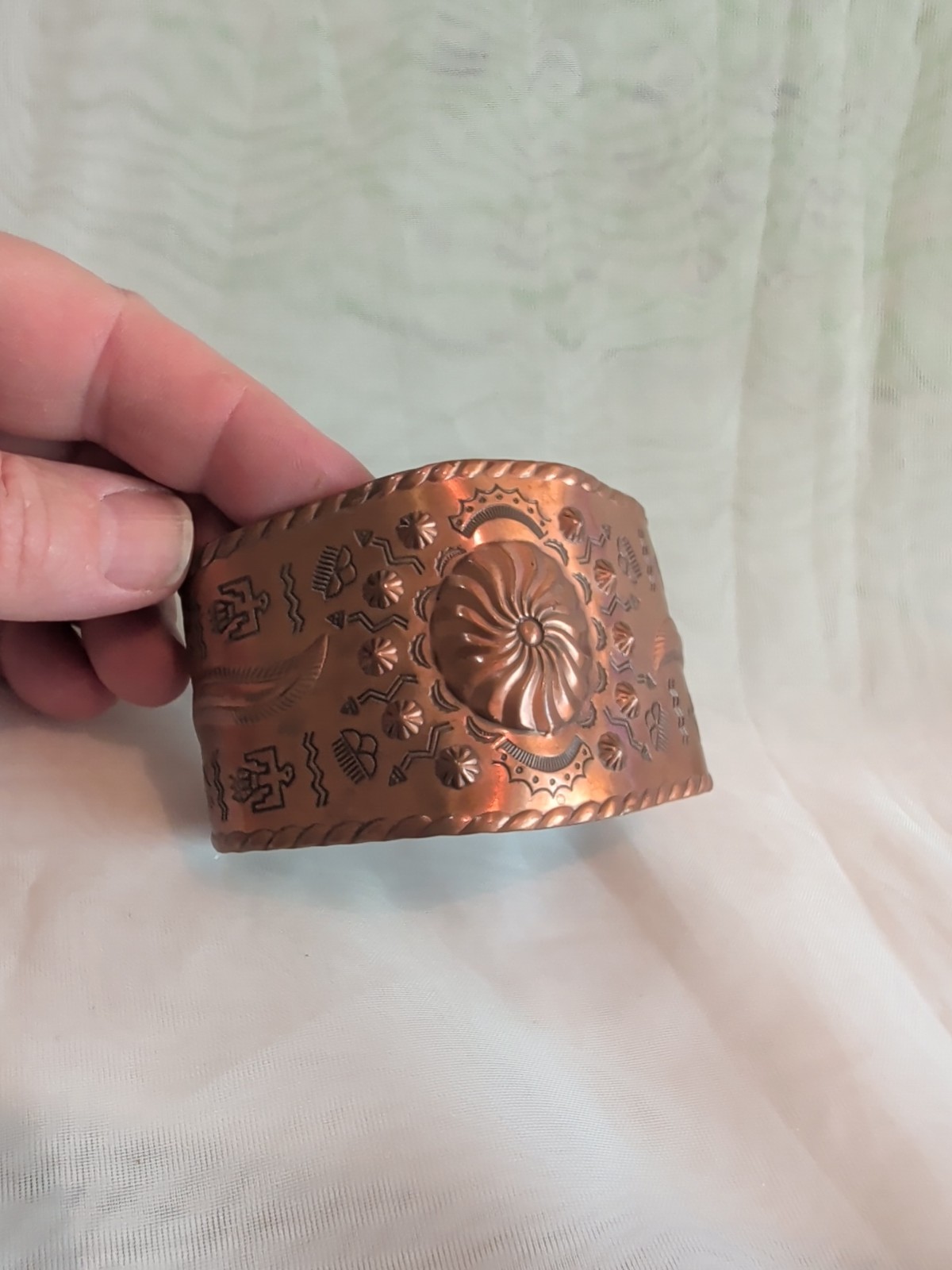 Bell Trading Post Story Teller Thunderbird Copper Native American Cuff Bracelet
