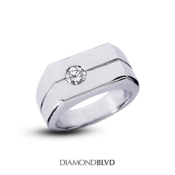 0.40 CT E/VS2/Ex Cut Round AGI Earth Mined Diamond 14KW Ring for Men 13.7 Grams