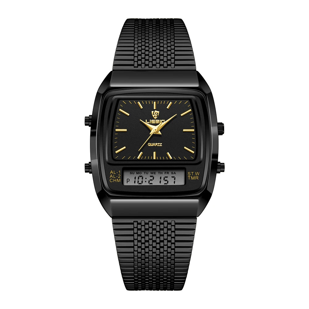 Dual Display Time Quartz Watches Men Women Outdoor Sports Waterproof Digital