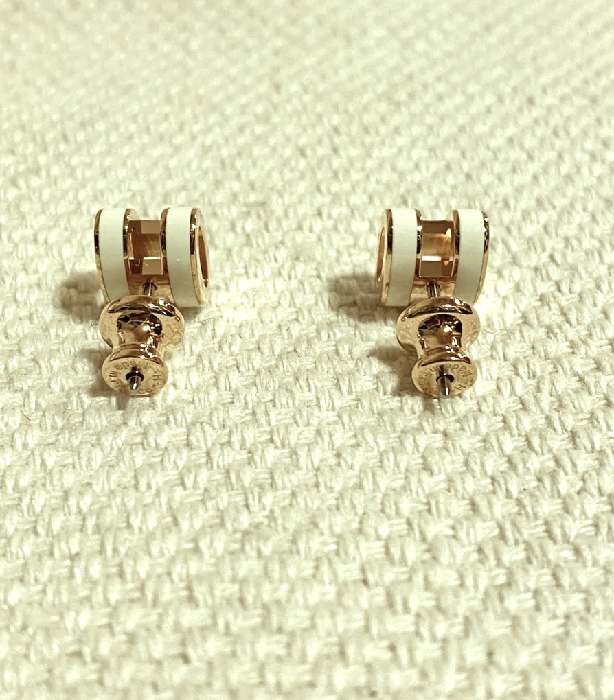 Hermes Mini Pop H White Lacquered Yellow Gold Earrings