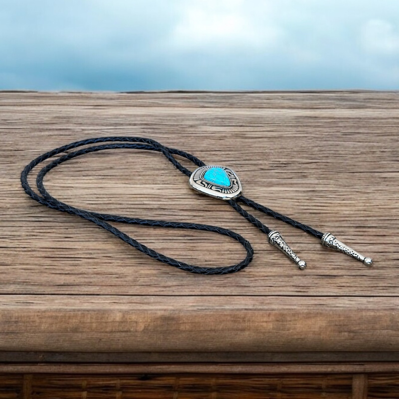Bolo Tie Mens Wedding Necklace PU Leather Rope Western Cowboy Style