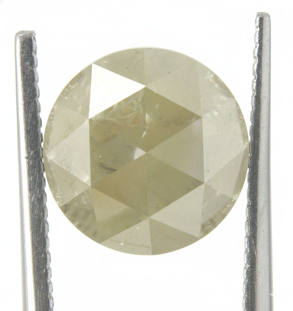 6.45Cts Gray Color Round Rose Cut Diamond Big Natural Real 10.70-10.92×5.95 MM