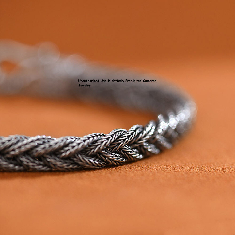 Pure S925 Sterling Silver Chain 5mm Braided Wheat Link Bracelet 7.1-9.5inch L