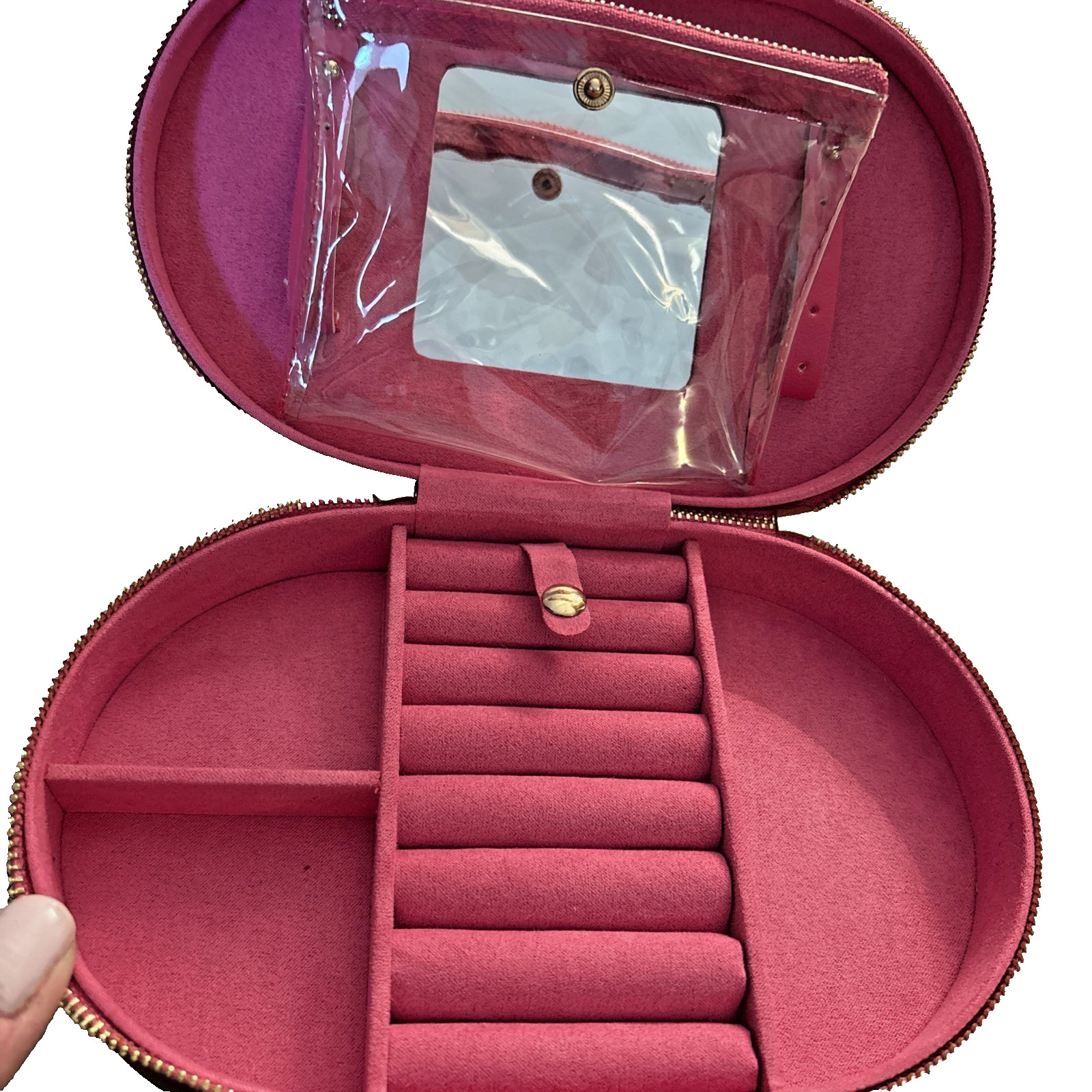 A New Day Round Zip Jewelry Organizer Pink Travel Case NWT Compact