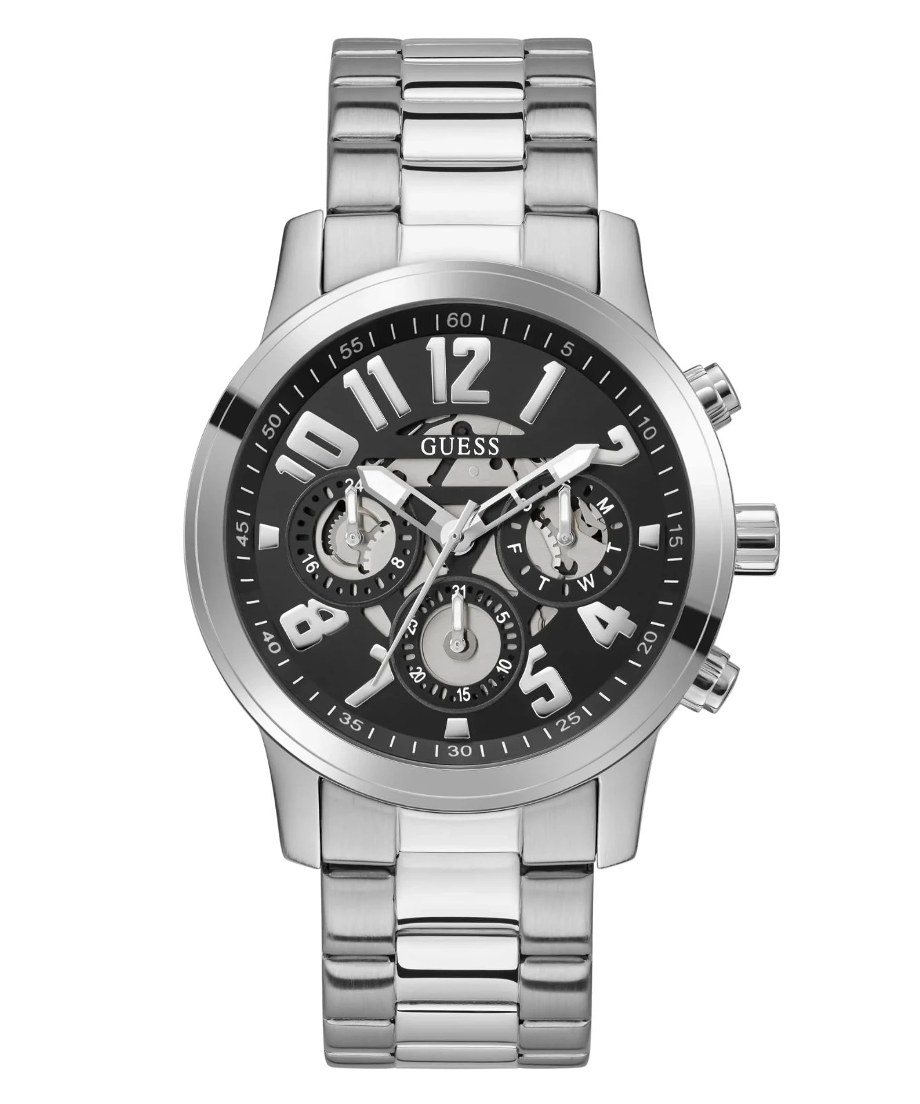 Guess Men Parker Silver Round Dial Multi-Function Watch – GW0627G1 NEW