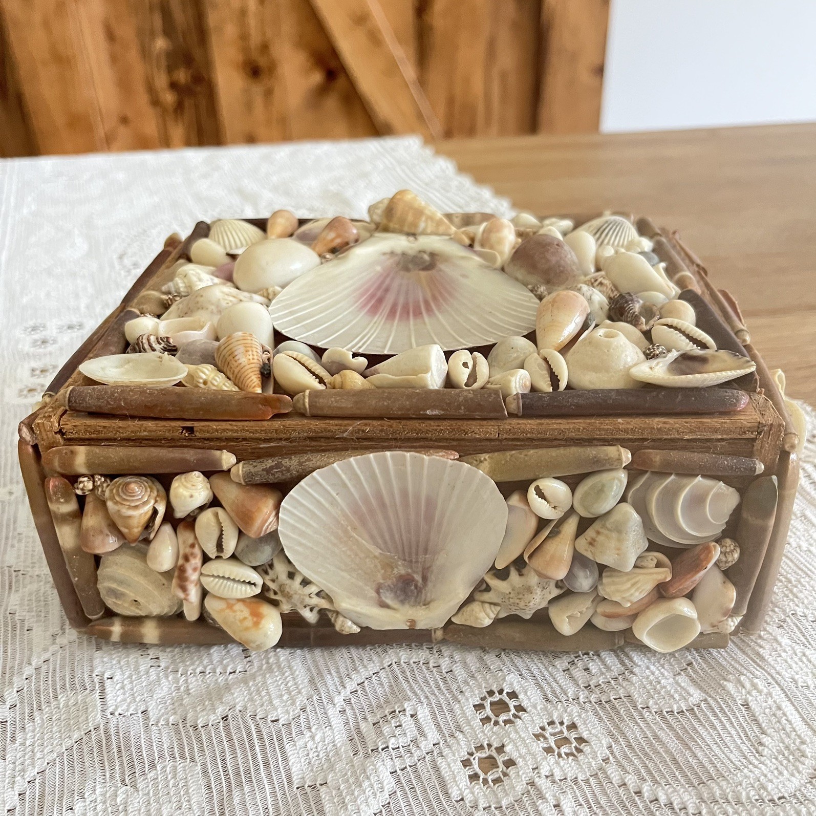 Vintage Seashell Jewelry Box Keepsake Trinket Shell Coastal Nautical