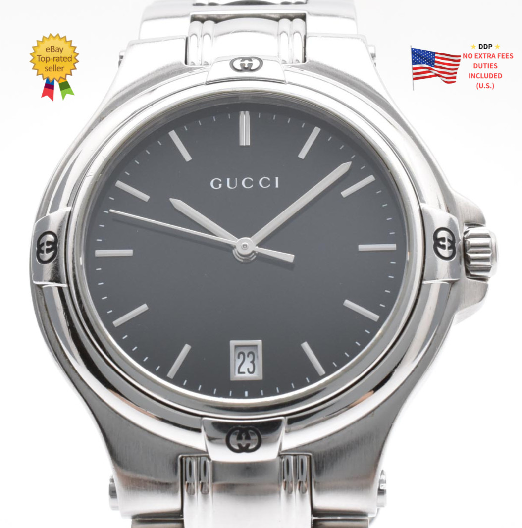 [ Near MINT ] Vintage Gucci 9040M Black Dial 35mm Quartz Men’s Watch From JAPAN