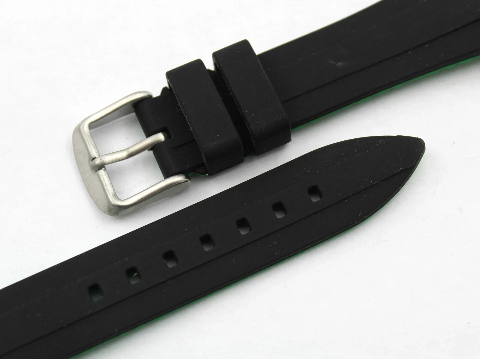 Black/Green Silicone Strap 20/18mm Steel Buckle Parts Sports Watches