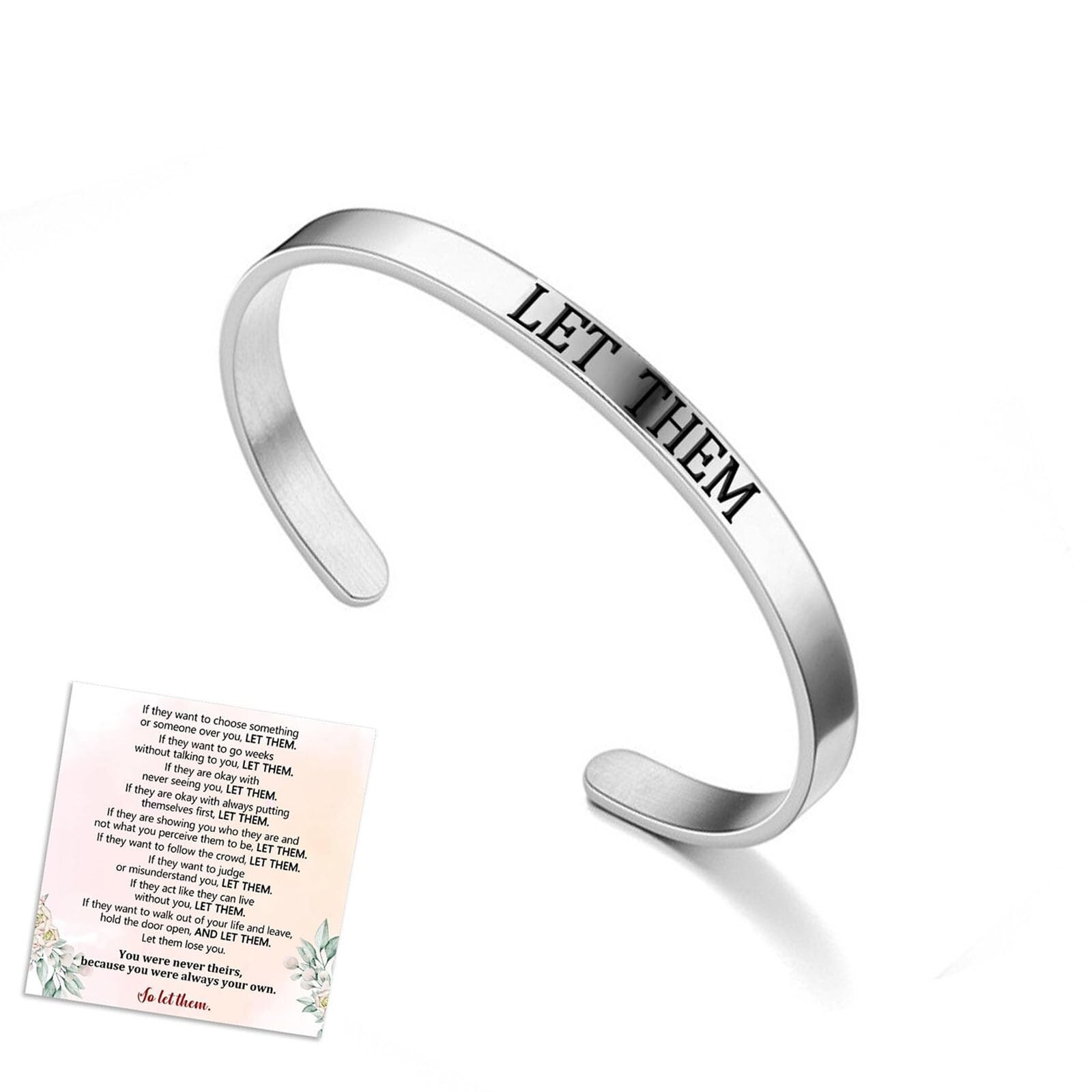 Let Them Cuff Bracelet, Self Worth Motivational Engraving Bracelets Stainless…
