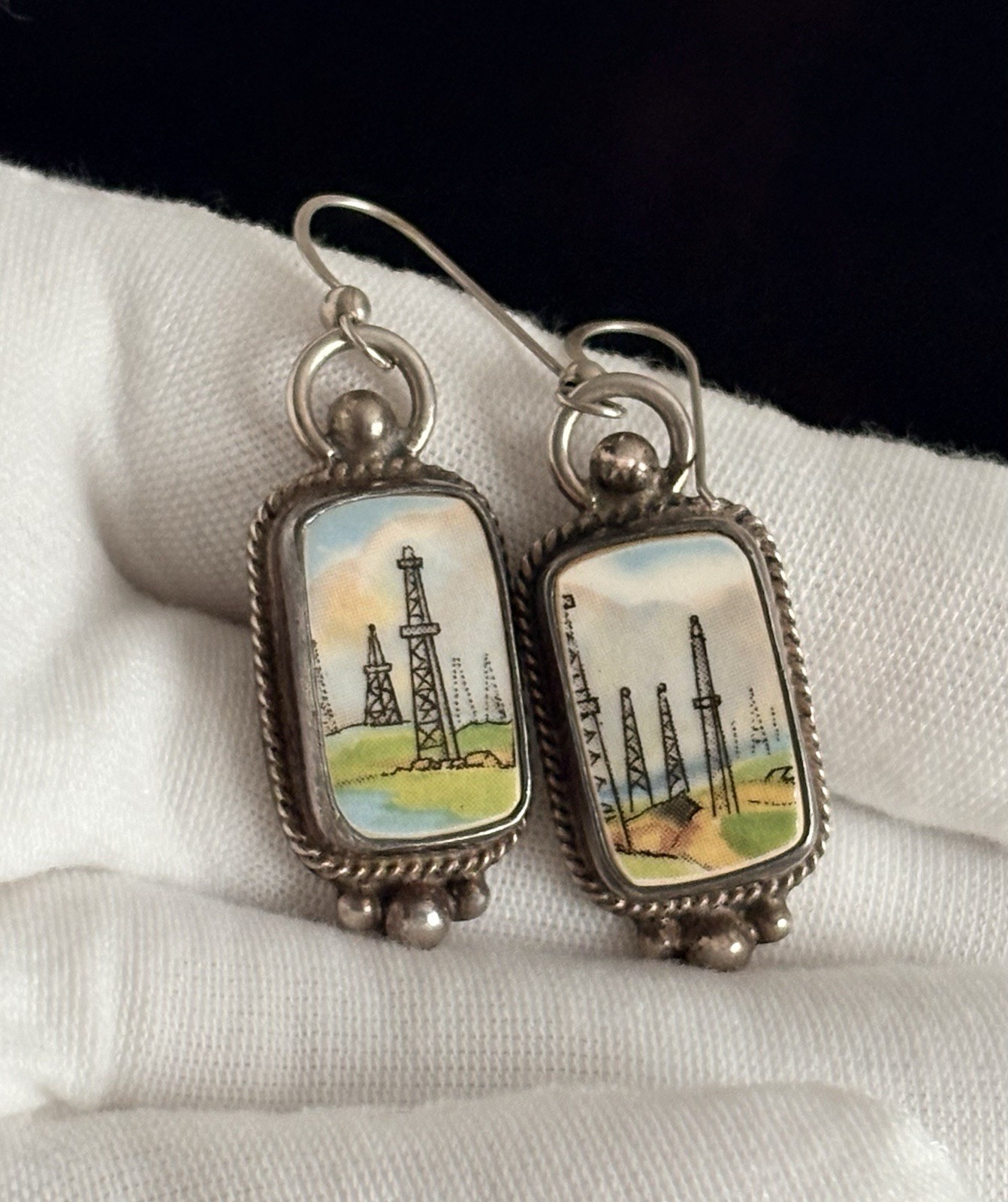 JACQUELINE SMILEY JSVR WESTERN VINTAGE REVIVAL STERLING SILVER OIL RIG EARRINGS