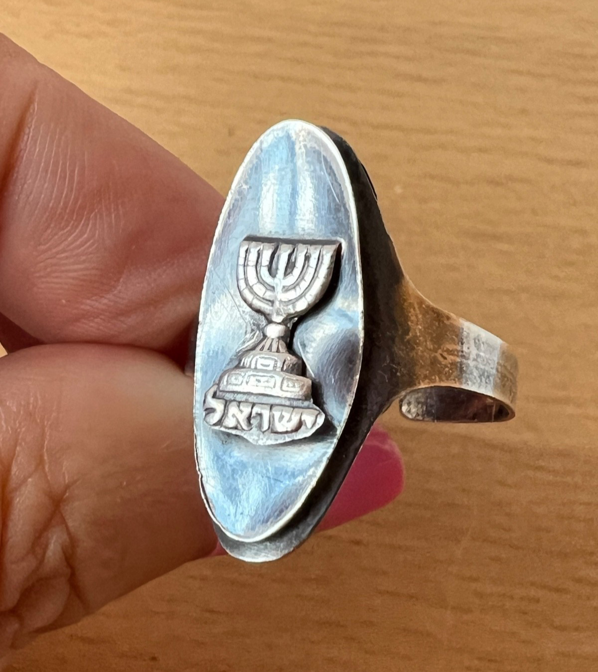 VINTAGE OXIDIZED 925 STERLING SILVER MENORAH ISRAEL RING ADJUSTABLE SIZE RARE