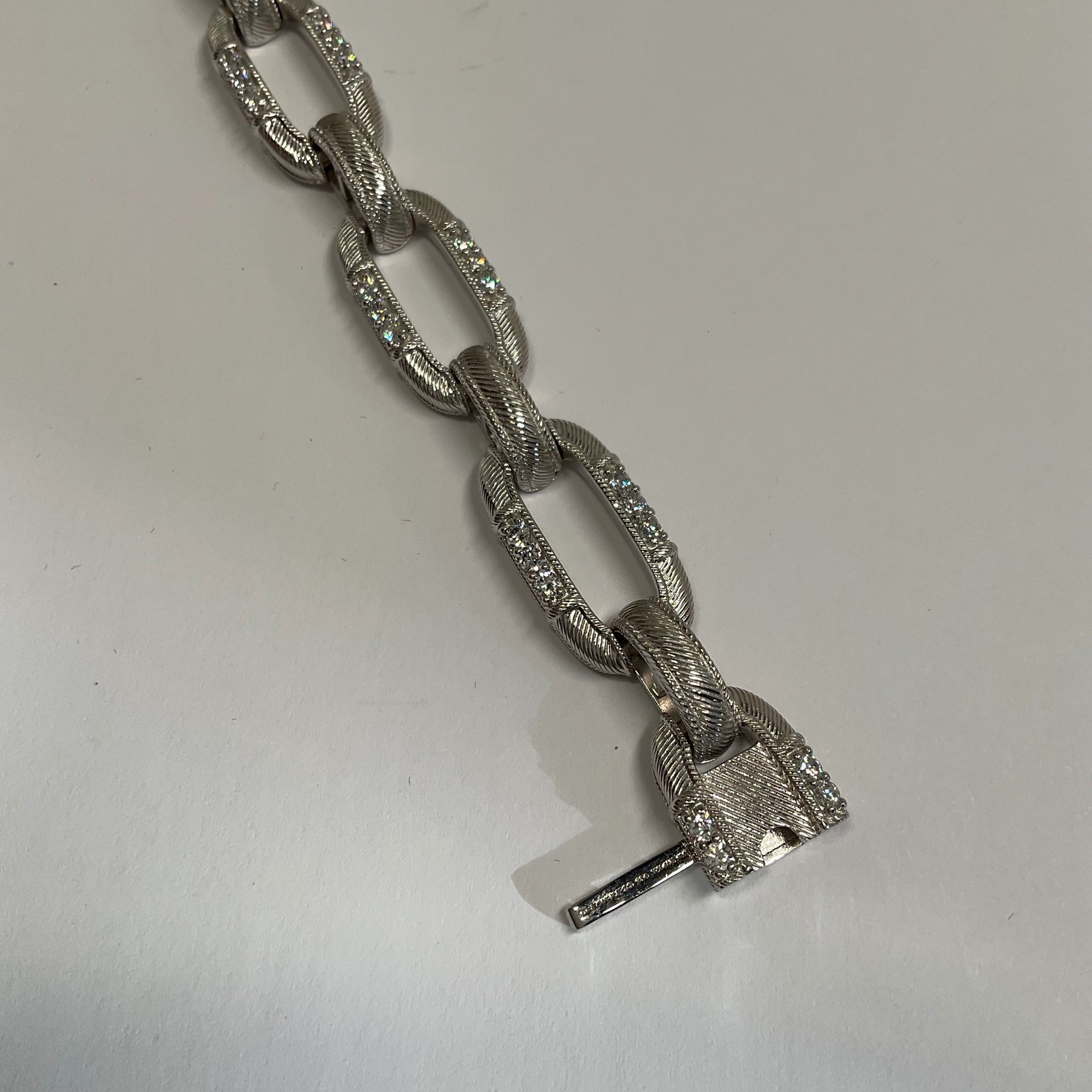 Judith Ripka Sterling Silver CZ Berge Textured Oval Link Bracelet 7.25in