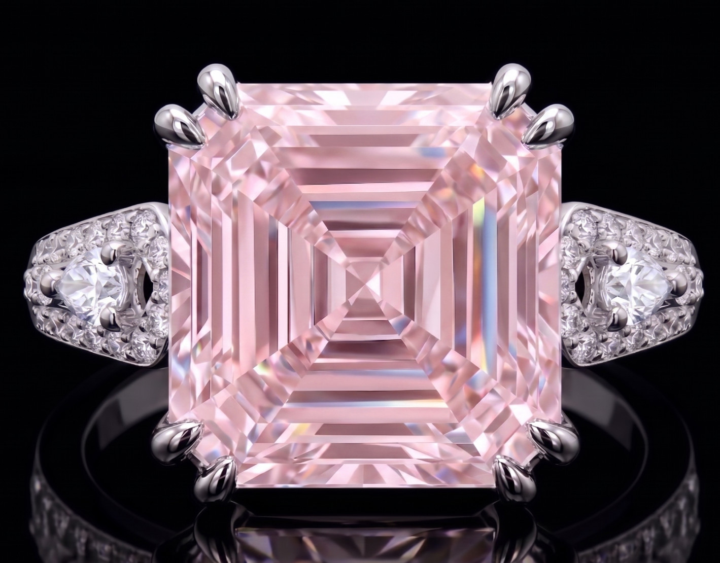 8.60 Ct Certified Asscher Cut Pink Natural Diamond Ring VVS1 White Gold Finish