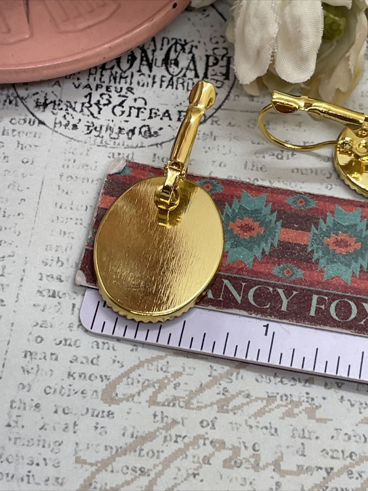 Gold Cream & Black Victorian Angel Wedding Anniversary Earrings Cameo Birthday