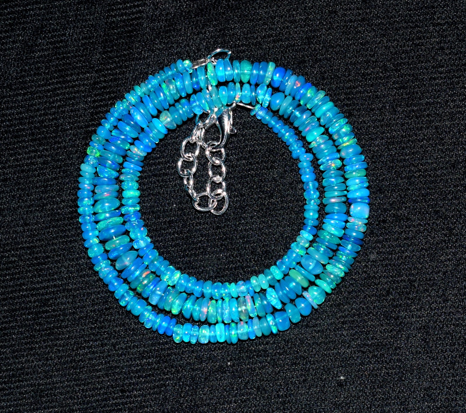 16″Natural Ethiopian Blue Opal Wello Fire Opal Gemstone Bead Necklace 3-5mm