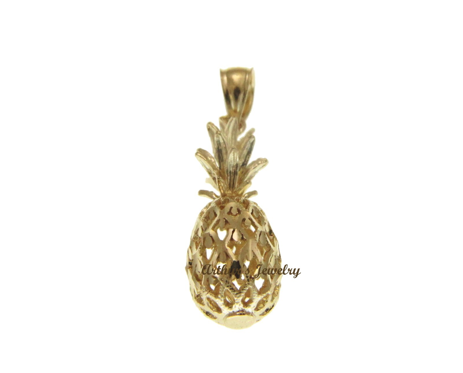 SOLID 14K YELLOW GOLD HAWAIIAN DIAMOND CUT 3D PINEAPPLE CHARM PENDANT 9.2MM