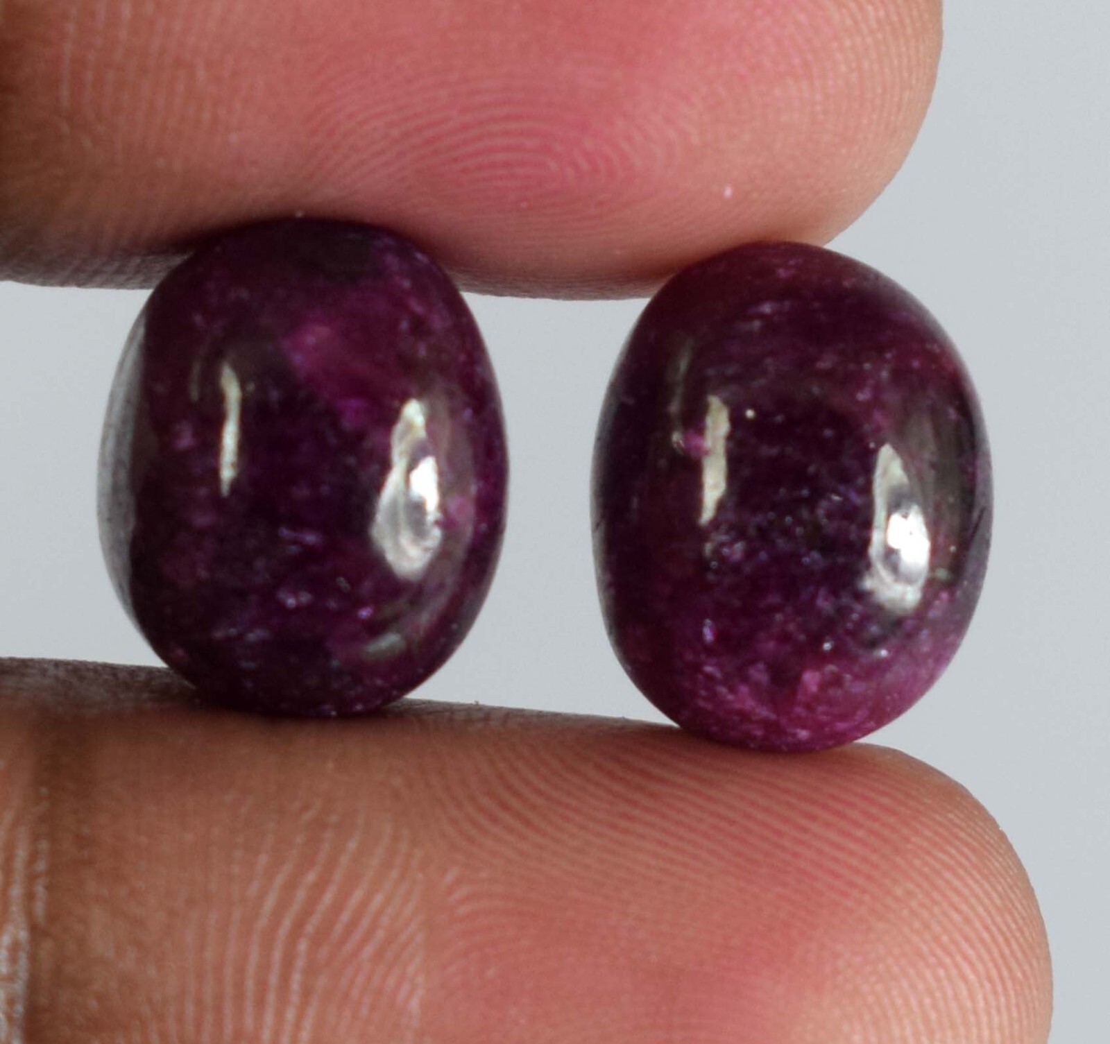 21.25 Ct Madagascar Red Ruby Natural Gemstone Pair Oval Cabochon Certified Y2262