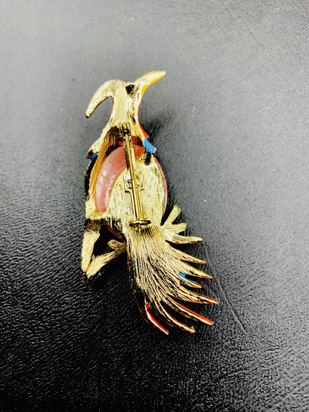 Vintage Pink Jelly Belly Bird Of Paradise Pin Brooch 2.5″ Beautiful!