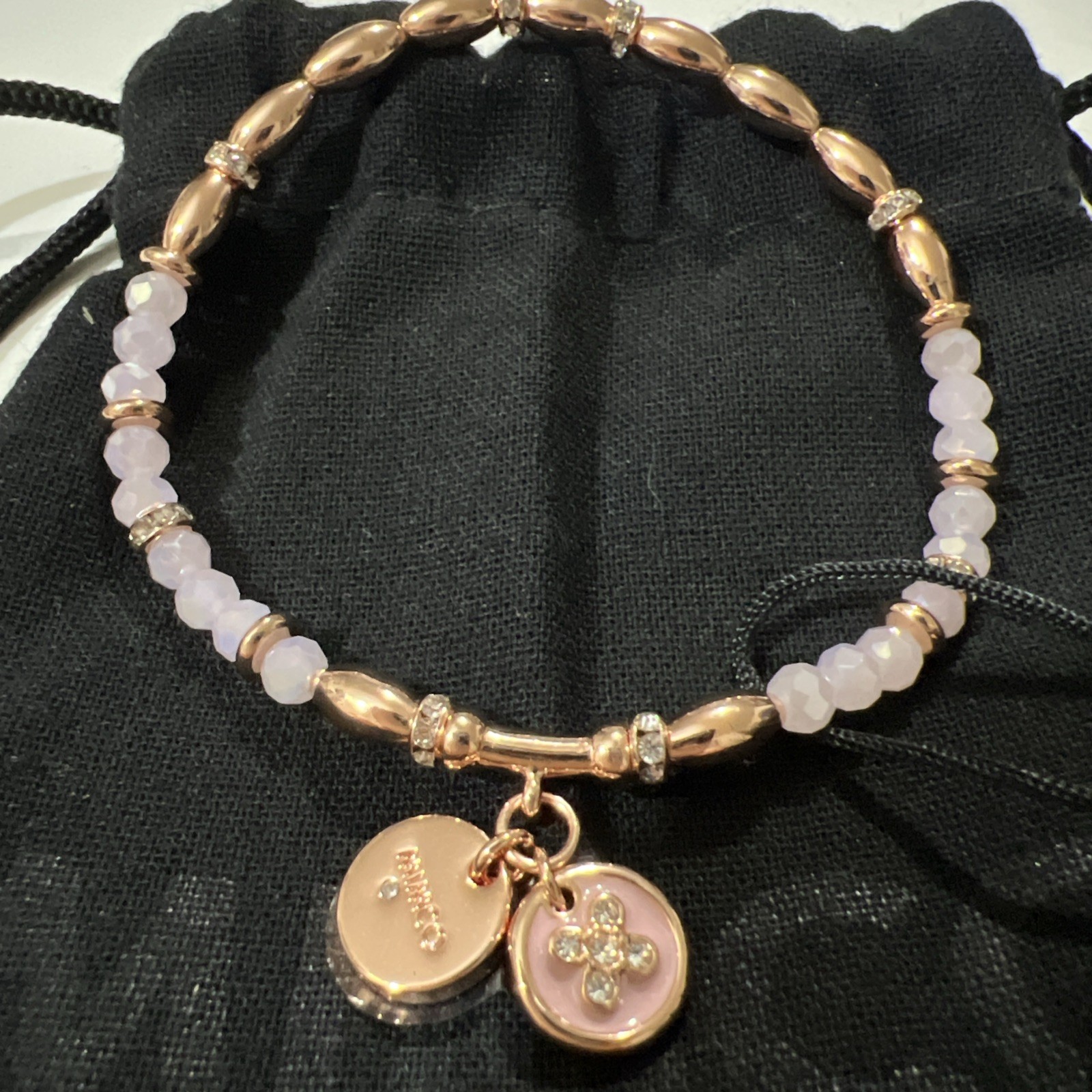Mimco Ecliptic Bracelet Rose Gold Tone Plating Glass Crystals Beads Charms