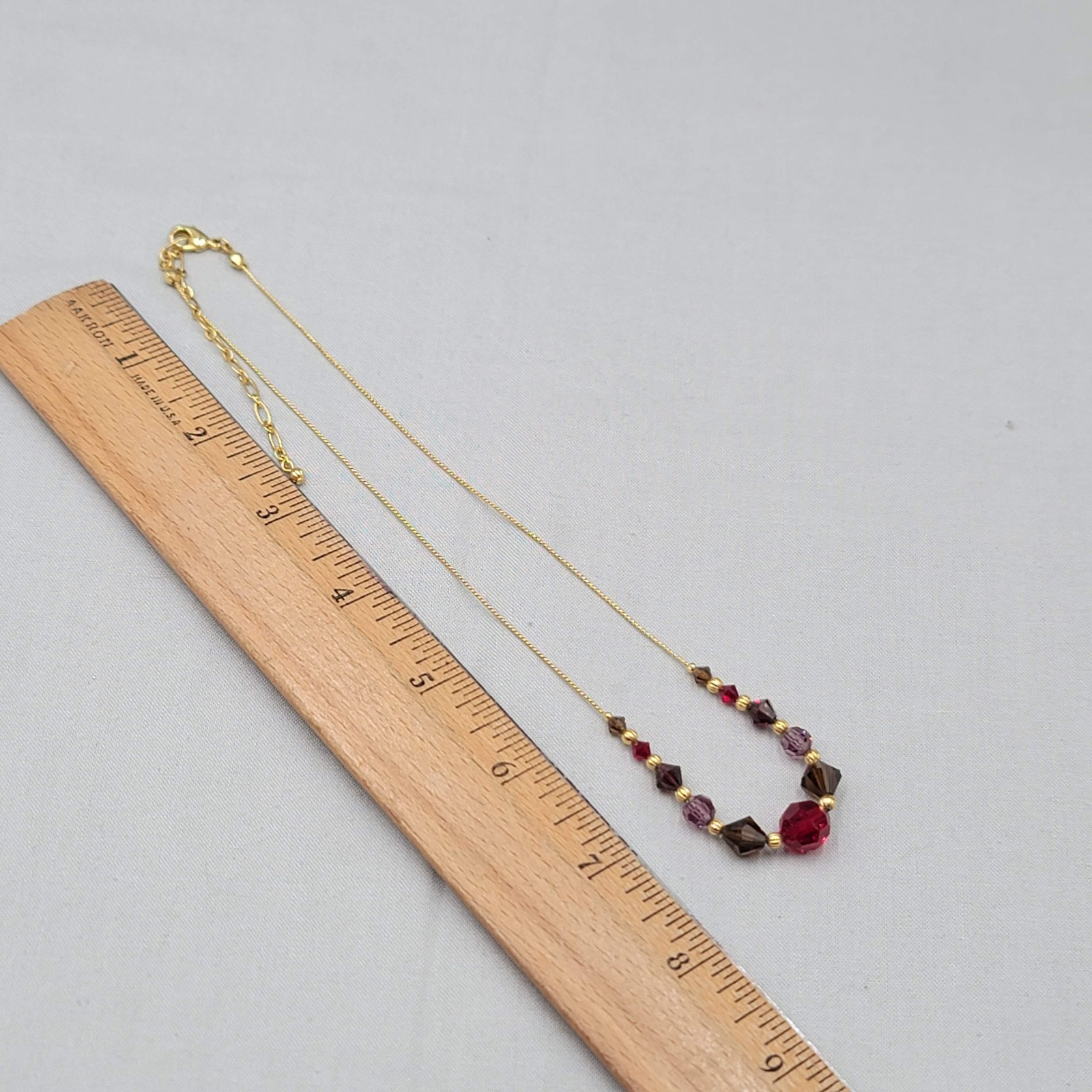 Red Brown Purple Crystal Bead Necklace Gold tone Chain 16″-19″