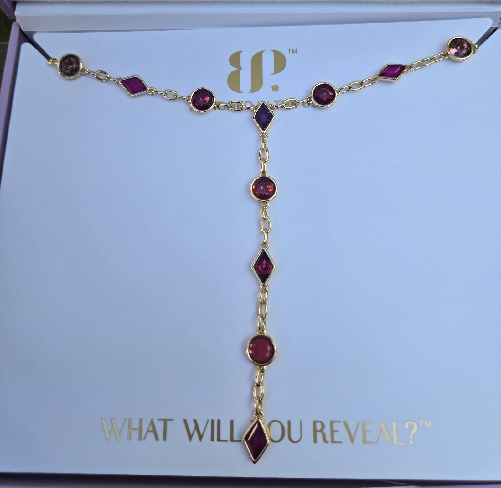 BP Chasing Horizons Rio Heat Gold Y-Drop Bolo Necklace Pink Bomb Party NK87880