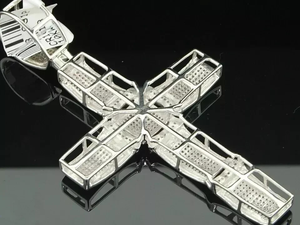 Men’s Religious Cross Charm Pendant 2 Ct Real Moissanite 925 Sterling Silver