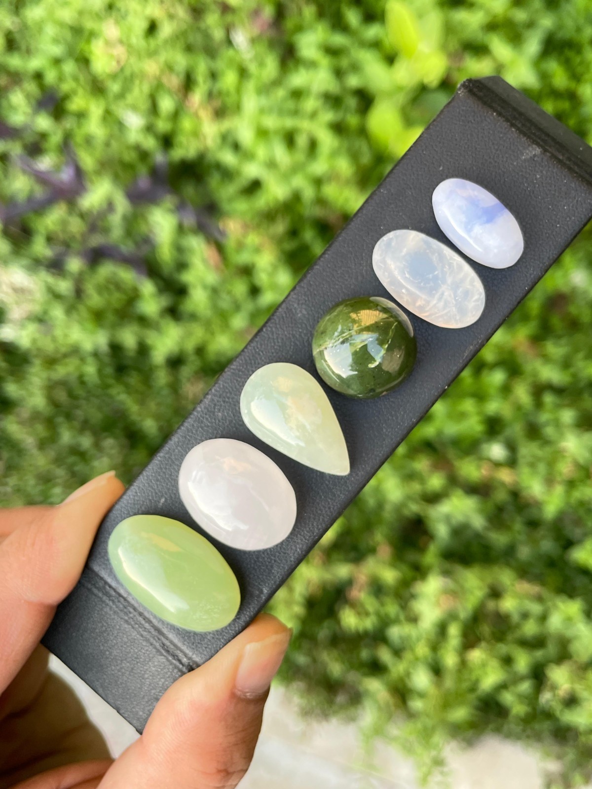 24g 6pc Natural Stone Lot Wholesale Rose Quartz Moonstone Jade Flashy Cab