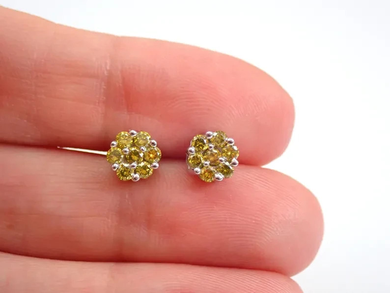 1.60Ct Round Cut Lab-Created Citrine Women’s Stud Earrings 14K White Gold Plated