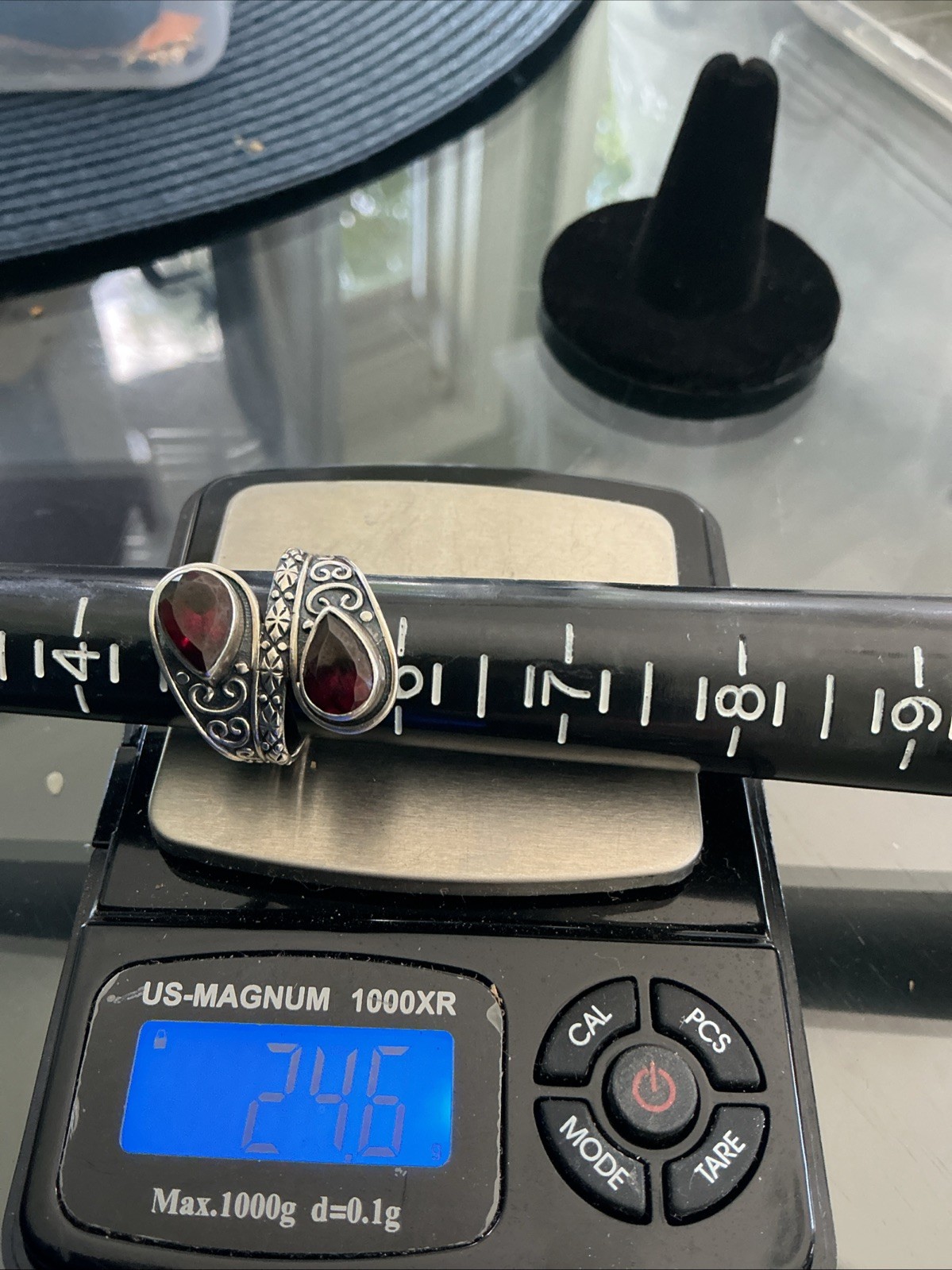 925 Sterling Silver Red Garnet Stone Cocktail Bypass Ring From India Sz5 5.2 G