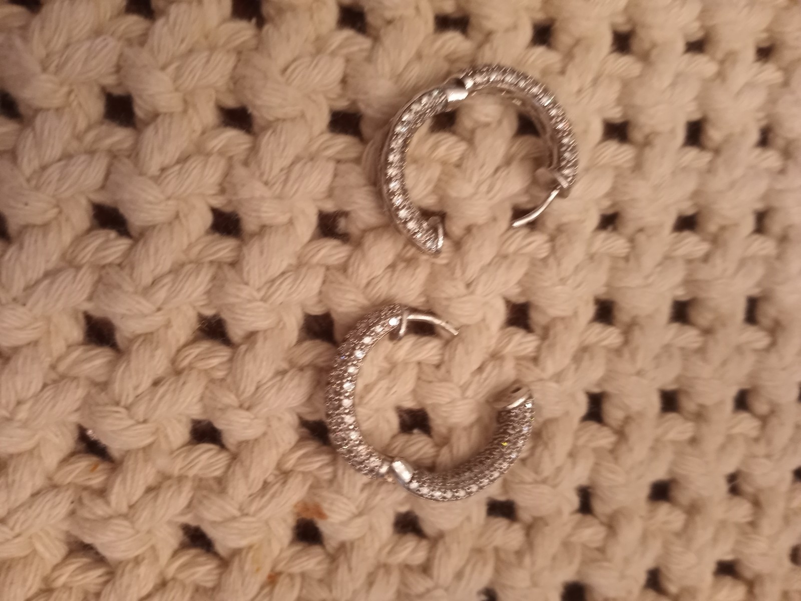 diamonique inside out sterling silver Hoop Earrings Sparkly Excellent Shape