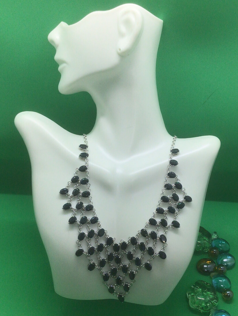 Womens White Gold Rhodium Finish 17 Inch Saphire Designer Necklace