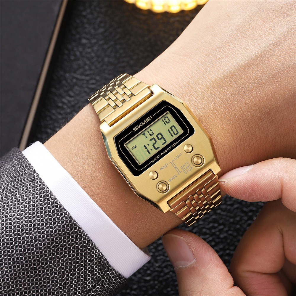SKMEI Men Rectangle Watch Male Steel Wristwatch Boys Digital LED Display Watches