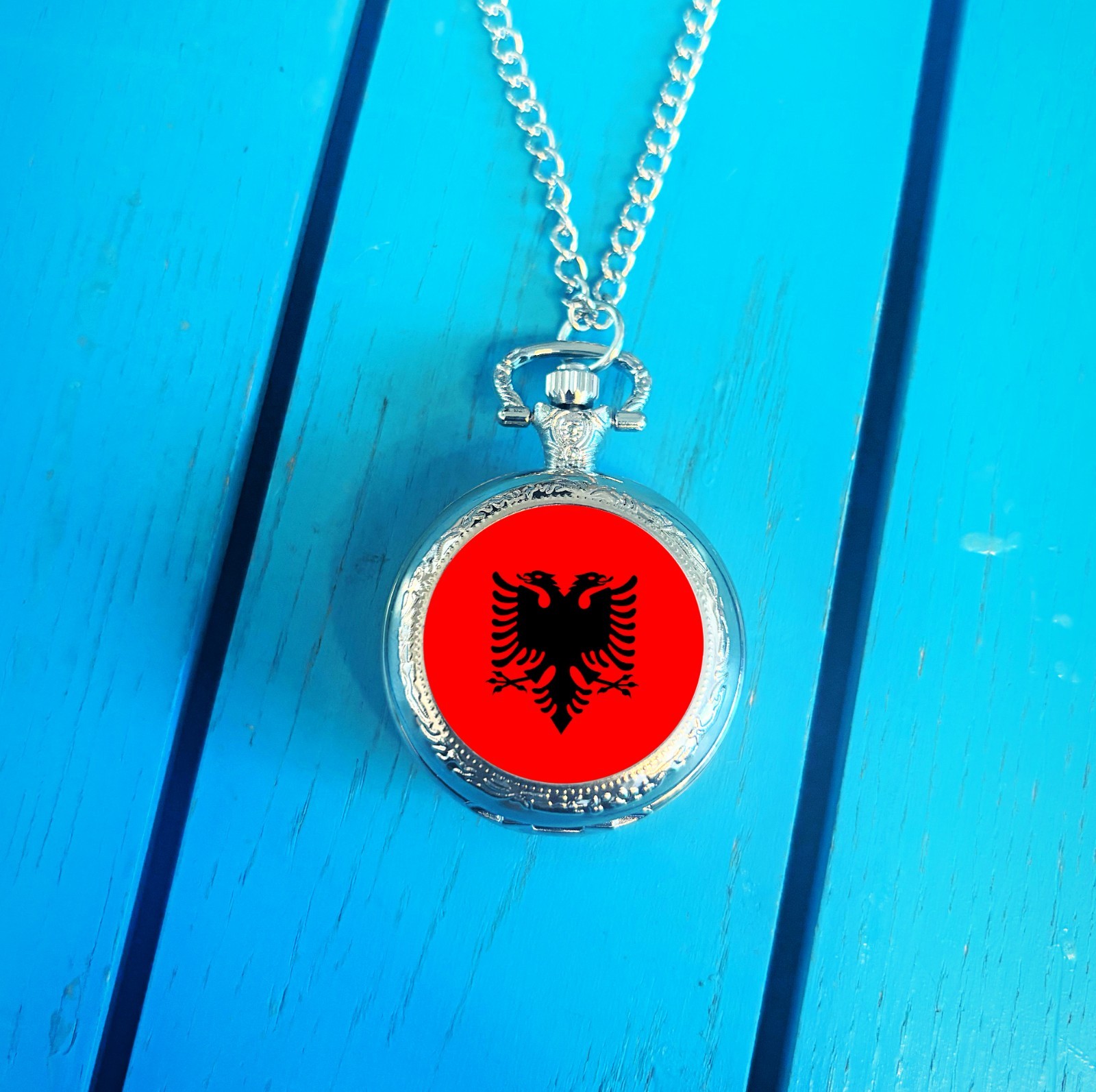 Albania Flag Pocket Watch. Albanian Gift for Him. Patriotic Christmas Present.