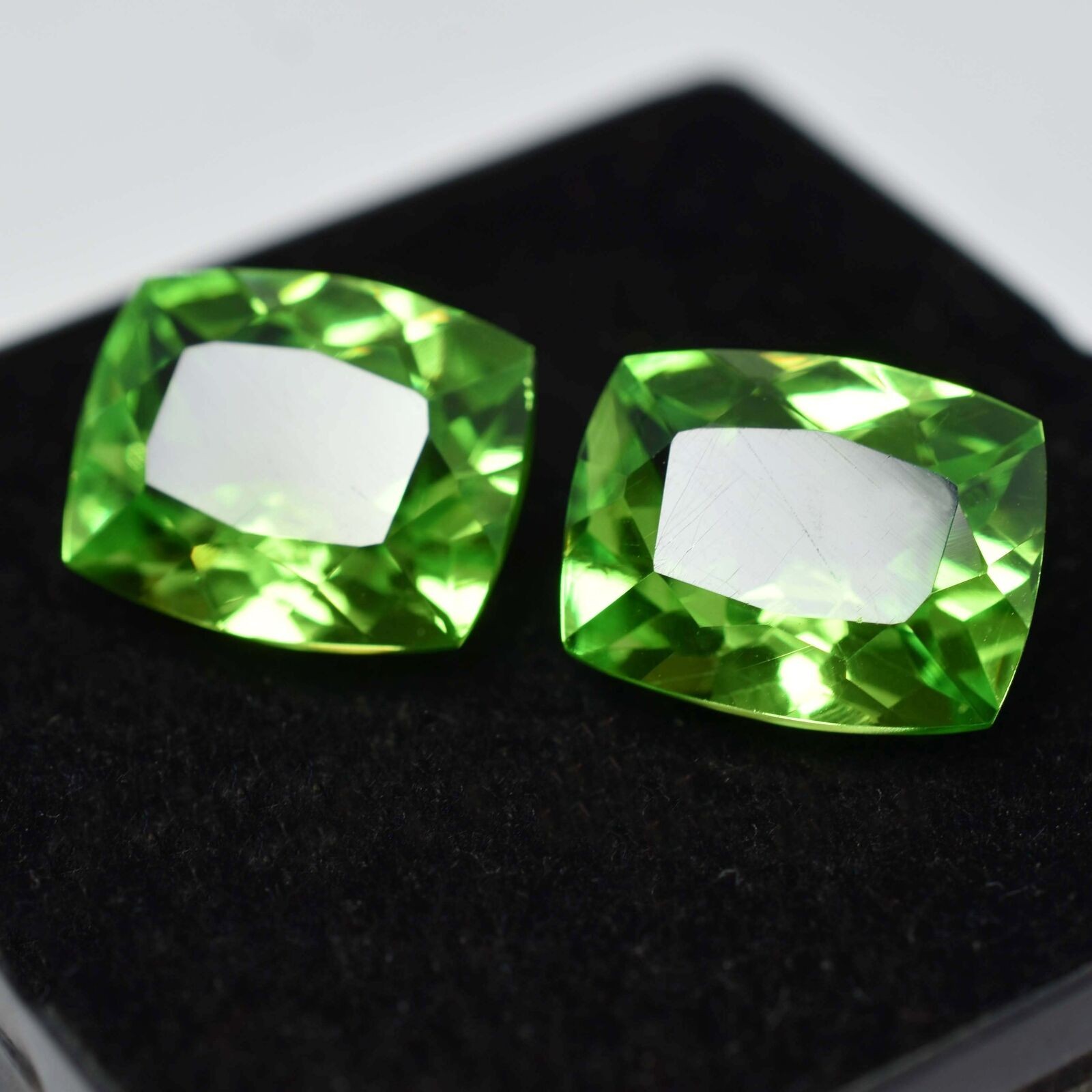 17.00 Ct Natural PERIDOT Faceted CERTIFIED Amazing Gems Green CUSHION Cut Pair