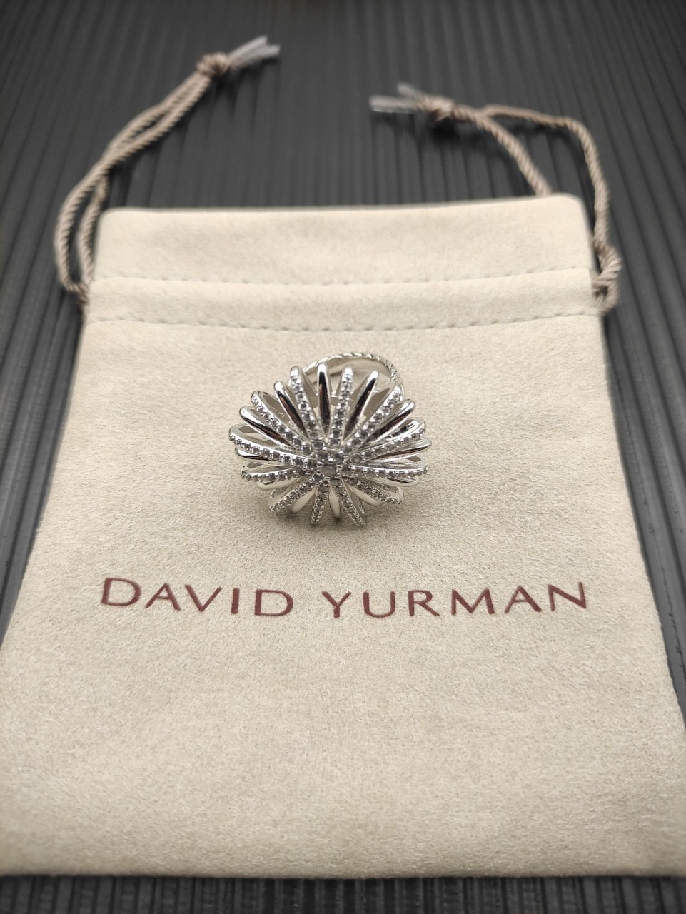 David Yurman 28mm Starburst Ring Sterling Silver 925 with Diamonds Size 7