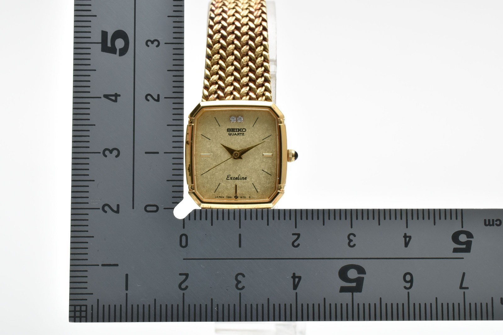 SEIKO Exceline 7321-5910 2P Diamond Gold 18mm Quartz Ladies Vintage Watch JAPAN