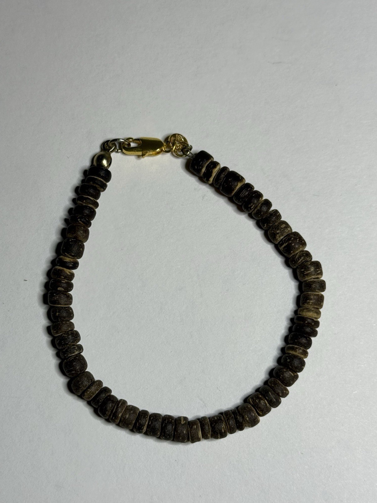Vintage Natural Organic Heishi Disc Bead Surfer Bracelet 18K GF Clasp 7.5″