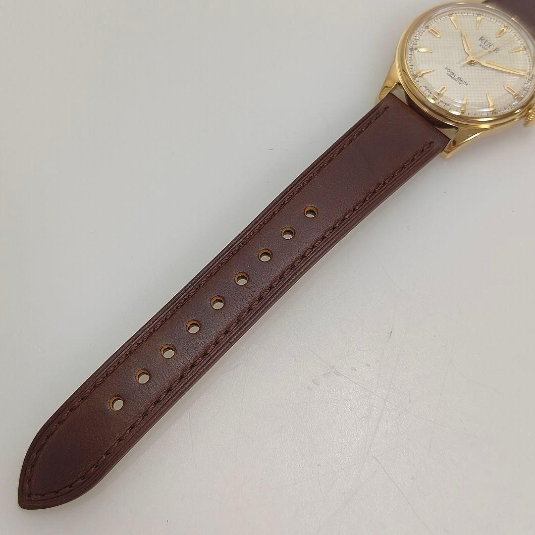 KUOE ROYAL SMITH 90-006 Gold Ivory Waffle Automatic Watch 35mm Miyota 9039