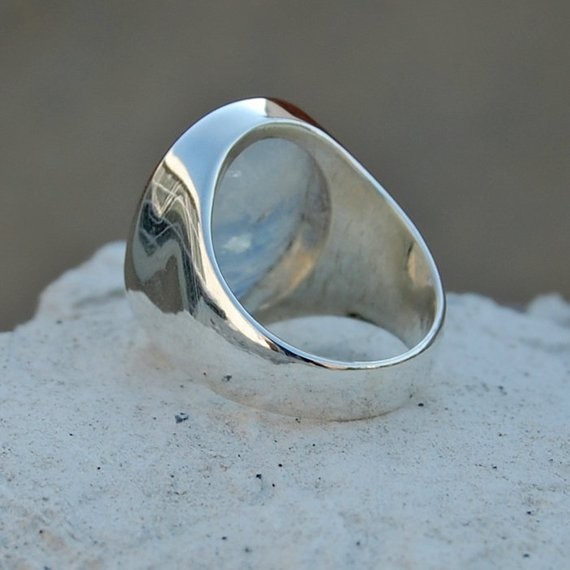 Solid 925 Sterling Silver Natural Rainbow Moonstone Gemstone Men’s Unisex Ring
