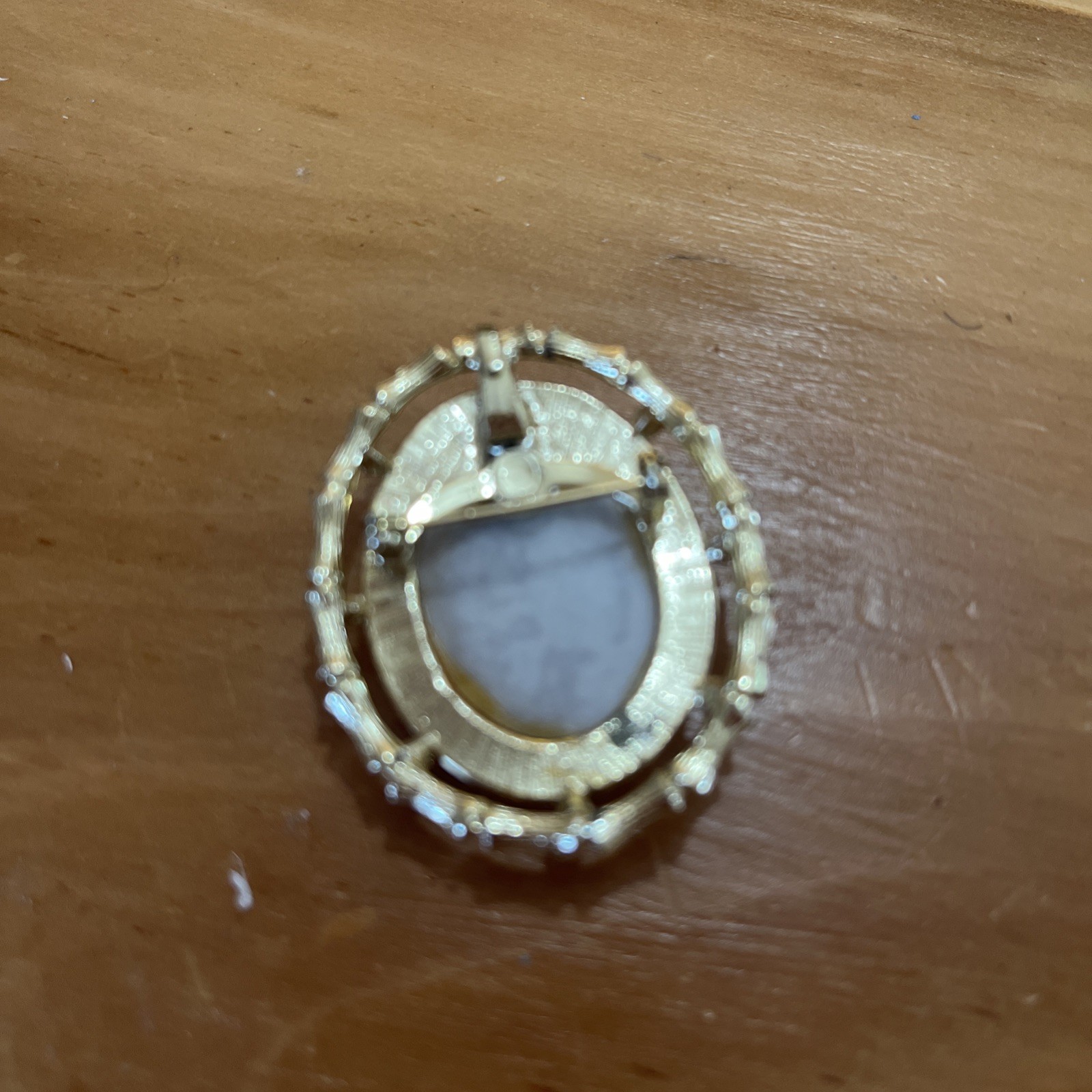 Gold Tone Cameo Brooch Oval Frame Raised Woman Profile Beauty Theme